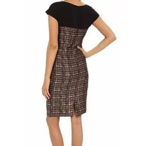 Donna Morgan Women’s Mesh Gold/Black Sheath Dress Size 14 - Picture 2 of 5